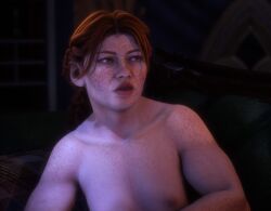 casual chubby dragon_age_the_veilguard female freckles freckles_on_face game_mod ginger lace_harding muscular_arms nude_mod nudist pale_skin