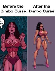 alternate_costume before_and_after big_breasts bimbo bimbo_lips bimbofication black_hair breasts dc_comics female female_only high_heels personality_change theofficialpit transformation wonder_woman wonder_woman_(series)