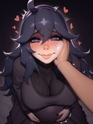 11_22 ai_generated bed blush cheek_press dress embarrassed from_above game_freak hairband half-closed_eyes hand_on_another's_face hand_on_cheek hand_on_stomach heart hex_maniac huge_breasts large_breasts long_hair looking_at_viewer looking_up nervous pale_skin pokemon pokemon_xy pov pov_eye_contact pov_hands pregnant pregnant_belly pregnant_female purple_eyes purple_hair raised_eyebrows sweat very_long_hair wavy_mouth