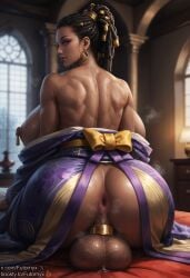 1futa ai_generated anus boosty boosty_username dark_skin dickgirl dreadlocks futanari futornyx hi_res high_resolution highres huge_balls huge_breasts indoors kimono large_breasts shemale shiny_skin solo tagme thick_thighs twitter_username wide_hips