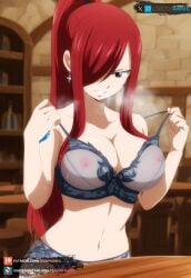 ai_generated big_breasts brown_eyes erza_scarlet fairy_tail fairy_tail_100_years_quest female juanpiamvs lingerie lingerie_only long_hair nipples patreon patreon_username ponytail red_hair subscribestar subscribestar_username tied_hair watermark