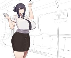 1futa 2023 71er big_breasts big_penis black_hair breasts clothed clothing flaccid futa_only futanari getting_erect huge_cock human korean light-skinned_futanari light_skin mostly_clothed office_lady pencil_skirt penis public public_exposure public_transportation short_hair solo standing texting thick_thighs train wide_hips