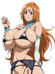 1girls bleach bra breasts erotic_costume inoue_orihime large_breasts looking_at_viewer orange_hair smile solo solo_female