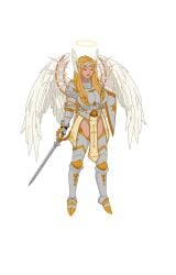 armor armored_boots armored_female armored_gloves blonde_hair cintia_(discreenvision) discreenvision edit inusen long_hair makeup sword the_secret_of_the_house wings