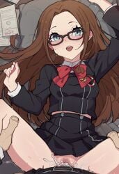 1boy 1boy1girl 1girls ai_generated brown_hair digbyai female fushimi_chihiro glasses kakure_eria_(ai_style) persona persona_3 persona_3_reload straight vaginal_penetration