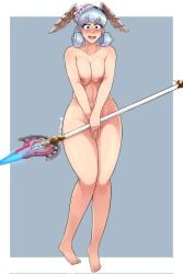 1girls blush breast_squeeze breast_squish breasts completely_nude completely_nude_female covering_crotch dyoru_ds embarrassed embarrassed_nude_female enf head_wings melia_antiqua nintendo nude nude_female solo solo_female solo_focus white_hair xenoblade_(series) xenoblade_chronicles