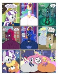 alicorn belly belly_bed big_belly broken_horn changeling changeling_queen clothing comic daisy_(mlp) derpy_hooves doctor_whooves earth_pony english_text female fizzlepop_berrytwist_(mlp) flashequestria flower_trio flower_wishes_(mlp) friendship_is_magic horn huge_belly hyper hyper_belly hyper_pregnancy immobile impossibly_large_belly kicking lily_valley_(mlp) mare ms._harshwhinny_(mlp) my_little_pony pony pregnant princess_celestia_(mlp) princess_luna_(mlp) queen_chrysalis_(mlp) roseluck_(mlp) suit tempest_shadow_(mlp) text time_turner_(mlp) twilight_sparkle_(mlp) unicorn what yeaa_(comic)