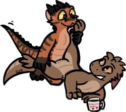 2023 aliasing animal_genitalia anthro beverage bizr bodily_fluids brown_body cloaca cloacal cloacal_penetration coffee container cup digital_media_(artwork) duo female female_penetrated from_front_position genital_fluids genitals holding_both_legs holding_leg horn kobold legs_up lehto male male/female male_penetrating male_penetrating_female mug nude penetration penile reverse_wheelbarrow_position ristretto_(k0bold) scales scalie sex smile tail text yellow_eyes