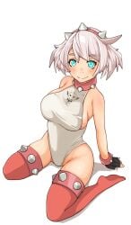 arc_system_works big_breasts elphelt_valentine guilty_gear guilty_gear_strive leotard sitting smile spiked_collar sugag thighhighs