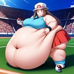 ai_generated belly big_belly breasts leaf_(pokemon) obese obese_female pokemon pokemon_rgby pokemon_trainer thick_thighs