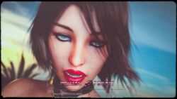 1futa 1girls 3d bioshock bioshock_infinite black_hair blue_eyes brown_hair close-up elizabeth_comstock eyeshadow face female female_only film_grain futa_only futanari intersex light-skinned_female light_skin lipstick orgasm_face patreon prozac-parade slim solo url watermark