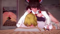 1futa 1girls animated black_hair blonde_hair futanari futon head_grab marisa_kirisame reasship reimu_hakurei tagme touhou video