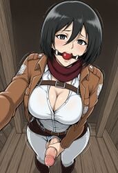 attack_on_titan big_breasts big_penis black_eyes black_hair cock colored dick fluids futanari futanari futanari/female masturbation penis selfie selfie_pose sexy sexy_body sexy_pose shingeki_no_kyojin testicles white_body white_girl white_skin