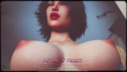 1futa 3d areolae bioshock bioshock_infinite black_hair blue_eyes blurred_foreground breasts close-up elizabeth_comstock eyeshadow film_grain futa_only futanari intersex lipstick nipples nude patreon prozac-parade slim url watermark