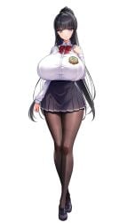 1girls bangs bare_shoulders big_breasts black_hair breasts curvy curvy_female derauea female female_only full_body game_cg hair_ribbon large_breasts long_hair looking_at_viewer milk_factory momina_chichizaki motto!_haramase!_honoo_no_oppai_isekai_oppai_bunny_gakuen! official_art png school_uniform schoolgirl schoolgirl_uniform solo teenager transparent_background