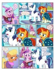 alicorn blank_stare book comic confused dialogue earth_pony english_text eyeroll flashequestria male ms._harshwhinny_(mlp) my_little_pony princess_cadance_(mlp) shining_armor_(mlp) speech_bubble stallion sunburst_(mlp) text unicorn yeaa_(comic)