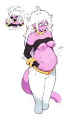 1girls 2010s android_21 belly big_belly blue_eyes breasts dr-worm dragon_ball dragon_ball_fighterz fat female humanoid lewdlemage light_persona long_hair majin majin_android_21 nipples pink_skin pointy_ears straight_hair tail white_hair