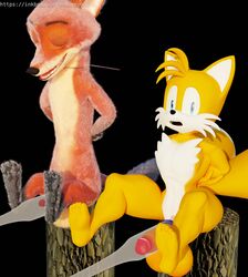 2boys balls big_balls big_penis black_background disney eyes_closed feet femboy fox hands_behind_back log male miles_prower naked nick_wilde orange_fur penis penis_milking shocked shocked_expression smile sonic_(series) sonic_the_hedgehog_(series) tagme tails testicles toes yellow_fur zootopia