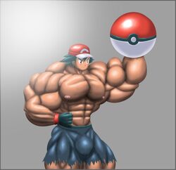 ash_ketchum huge_muscles male male_only pokeball riseart77 solo_male