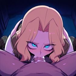 1boy 1girls absurd_res ai_generated anonymous_male areolae between_legs black_shirt blonde_hair blue_eyes breasts brown_jacket clothed_female cum cum_in_mouth cum_inside deepthroat duo face_between_legs falsegate female girls_und_panzer highres jacket kay_(girls_und_panzer) large_breasts light_skin light_skinned_female light_skinned_male looking_at_viewer male male_pov medium_hair nipples nude nude_male nude_male_clothed_female open_jacket oral oral_sex parted_bangs penis penis_in_mouth pov self_upload shirt spread_legs stable_diffusion straight