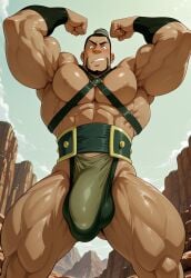 ai_generated avatar_the_last_airbender bara belt big_biceps big_pecs earth_kingdom flexing flexing_arms flexing_bicep flexing_both_biceps flexing_muscles harness looking_at_viewer male male_focus male_only man_boobs muscles muscular_arms muscular_legs muscular_male muscular_thighs obliques revealing_clothes the_boulder underwear yaoi