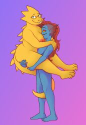 2girls alphys ass barbanova breasts carrying_partner chubby deltarune female had_a_dream_everyone_was_drawing_lesbian_ships_like_this_(meme) nude tagme undertale undyne yuri