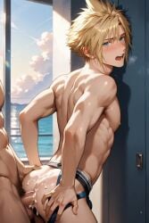 2boys ai_generated anal_sex blonde_hair blue_eyes cloud_strife final_fantasy final_fantasy_vii gay_sex penis semen white_skin