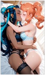 2girls ai_generated girl_on_girl girlfriends lesbian_couple lesbian_domination lesbian_focus lesbian_kiss lesbian_sex lingerie nessa_(pokemon) sonia_(pokemon) yuri yuri yuri