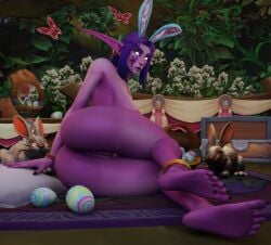 1girls 3d anus big_ass big_breasts blizzard_entertainment bunny_ears easter easter_egg female_only mrtaxman night_elf noblegarden nude original_character purple_hair purple_skin pussy raelisenna_nightdream solo tattoo thick_thighs voluptuous voluptuous_female warcraft wide_hips world_of_warcraft