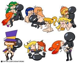 1boy 6+girls a_hat_in_time all_fours arms breasts doggy_style double_fellatio fire_emblem foursome grin hat_kid ink_man inkling inkling_girl kid_icarus lifting_person lucina_(fire_emblem) mario_(series) metroid min_min_(arms) nintendo oral palutena princess_daisy princess_peach princess_zelda samus_aran sex splatoon super_smash_bros. terminalmontage the_legend_of_zelda threesome upright_straddle