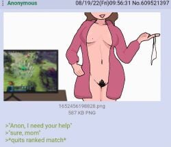 1girls 2d 4chan belly belly_button breasts brown_hair caption color female female_focus funny greentext hair hairy_pussy hand_on_hip hips hips_wider_than_shoulders holding_object imminent_incest imminent_sex light_skin light_skinned_female lips mature_female meme milf mother mother_and_son panties panties_removed robe robe_only tummy uniimom waist white_panties