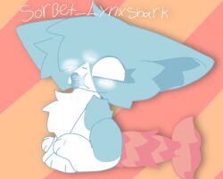 blue_fur blush cute dark_fur dick female lynx paws sharktail26 sitting_down sorbet_furry tail white_eyes white_fur