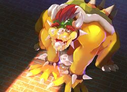 1boy 2019 3_toes 4_fingers all_fours bodily_fluids bowser bracelet collar cum cum_in_mouth cum_inside cum_on_face cum_on_tongue eyebrows fangs fingers gay genital_fluids hair head_n31 hi_res horn jewelry koopa light lighting male male/male male_only mario_(series) nintendo one_eye_closed open_mouth penis red_eyes red_hair reptile scalie shell solo spiked_bracelet spiked_collar spiked_shell spikes submissive toes tongue video_games wink
