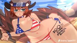 1girls american_flag american_flag_bikini big_breasts bikini bikini_bottom bikini_top blue_sky bracelet bracelets breasts brown_hair choker cowboy_hat female female_focus female_only green_eyes hat hi_res jiansketch marvel marvel_comics marvel_rivals navel patreon patreon_username sky squirrel_girl_(marvel) squirrel_girl_(marvel_rivals) squirrel_tail swimsuit thick_thighs thighs two-piece_swimsuit variant_set