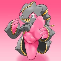 1:1 2022 4_fingers anus big_hands breasts featureless_legs female fingers generation_6_pokemon genitals glistening glistening_body glistening_genitalia glistening_vulva gradient_background hi_res holding_leg_up holding_own_leg holding_own_leg_up humanoid humanoid_genitalia humanoid_vulva innie_vulva looking_at_viewer medium_breasts mega_banette mega_evolution mr_slow narrowed_eyes navel nintendo not_furry on_one_leg one_leg_up pink_anus pink_body pink_sclera plump_labia pokemon pokemon_(species) presenting_vulva pupils raised_leg shaded simple_background smile solo standing thick_thighs vulva white_eyes wide_hipped_female wide_hipped_humanoid wide_hips zipper zipper_mouth