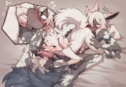 animal_genitalia animal_penis anthro balls biped blush bodily_fluids canid canine canis domestic_dog duo equine_genitalia equine_penis erection fur genitals grey_body grey_fur heart_symbol hi_res male male/male male_penetrated male_penetrating male_penetrating_male mammal medial_ring multicolored_body multicolored_fur oral oral_penetration penetration penile penile_penetration penis sex swaybat sweat tail white_body white_fur white_tail