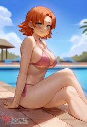 1girls 2d ai_generated ass big_ass bikini breasts cleavage erophoenix female female_focus full_body large_breasts looking_at_viewer nora_valkyrie orange_hair patreon_username pool rwby short_hair side-tie_bikini solo solo_female swimsuit thick thick_thighs uncensored