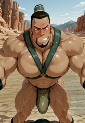 ai_generated avatar_the_last_airbender bara belt big_biceps big_pecs earth_kingdom flexing flexing_arms flexing_bicep flexing_both_biceps flexing_muscles harness looking_at_viewer male male_focus male_only man_boobs muscles muscular_arms muscular_legs muscular_male muscular_thighs obliques revealing_clothes the_boulder underwear yaoi