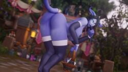 1girls 3d bent_over big_ass big_breasts black_hair blizzard_entertainment blue_skin bunny_ears draenei easter easter_eggs female_only horns morilymory mory noblegarden nude original_character pinup solo stockings thick_thighs voluptuous voluptuous_female warcraft wide_hips world_of_warcraft