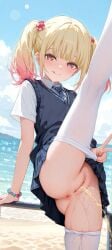 ai_generated blush leg_up mieruko-chan niguredou_yuria peace_sign peeing tongue