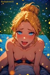 ai_generated beautiful_background blonde_hair blue_eyes boobylover25 cowgirl_position fireflies happy_sex male_pov sex small_breasts vaginal_penetration