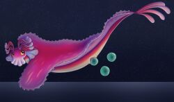 alien ambassador_questa animal_genitalia antenna_hair belly cloaca cyadical egg elio_(pixar) female feral genitals hair hi_res levitation oviposition pink_body solo space star tan_belly zero_gravity