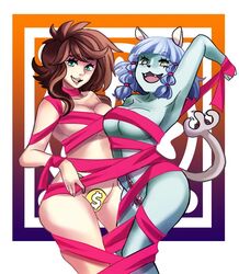 2girls blue_skin breasts character_request monster_pussy multiple_girls open_mouth poppy_(radicalsoda) radicalsoda ribbon unusual_pussy valsrapture