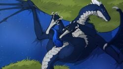 16:9 animal_genitalia blue_body blue_eyes blue_knot blue_penis blue_scales claws dragon erection feral flamingtitania genital_slit genitals grass horn knot male membrane_(anatomy) membranous_wings mythological_creature mythological_scalie mythology penis plant scales scalie solo ventral_scales white_body white_claws white_horn white_scales widescreen wings