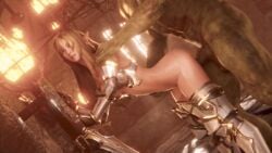 against_wall animated armor ass balls big_ass big_butt big_cock big_penis blonde_hair breasts butt cock cum cum_in_pussy cum_inside elf elf_ears elf_female female green-skinned_male green_skin light-skinned_female light_skin long_hair male male/female orc orc_male penis spread_legs testicles thick_thighs thighs vaginal vaginal_penetration vaginal_sex