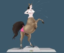athletic athletic_female breast_grab breasts brunette_hair centaur centauress female hooves horse_ears horse_tail lactation lactation_without_expressing milk milk_squirt nipples olympics paris_2024 real_person russian_girl shredded_clothes smile smiling sports_bra sportswear teats tittydispenser torn_bottomwear torn_clothes torn_clothing torn_legwear transformation