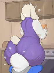 1boy 1boy1girl 1female 1girls 2026 2d 2d_(artwork) animated_skeleton ass big_ass bubble_butt clothed clothing cooking female furry goat heart_symbol horn inside kitchen long_ears male male/male mature_anthro mature_female pantylines sans sans_(undertale) stove tail toriel undead undertale undertale_(series) usnarbit white_body white_fur