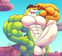 1boy 2024 abs akita77 anthro anthrofied balls big_balls big_muscles big_pecs big_penis candy clothing cowboy_hat crocodilian dessert digital_drawing_(artwork) digital_media_(artwork) erection food food_creature genitals glistening glistening_body glitch_productions gummigoo_(tadc) gummigoo_(the_amazing_digital_circus) gummy_(food) gummy_creature hat headgear headgear_only headwear headwear_only huge_balls huge_cock huge_muscles huge_pecs humanoid_genitalia humanoid_penis hyper hyper_genitalia hyper_muscles hyper_penis living_candy male male_only mostly_nude multicolored_body muscular muscular_arms muscular_male muscular_thighs pecs penis reptile scalie shaded solo tail the_amazing_digital_circus tipping_hat watermark