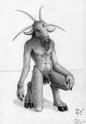 2019 abs absurd_res animal_humanoid anthro balls bovid caprine caprine_demon claws crotch_fur dated dekxer demon fangs flaccid fur fuzzy_balls graphite_(artwork) hand_on_leg hi_res hooves horizontal_pupils horn humanoid kneeling male male_only mammal monochrome navel nipples pencil_(artwork) penis teeth traditional_media_(artwork)