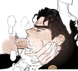 2boys black_hair blowjob cheek_bulge cock_gobble crying cum cum_in_mouth cum_on_face dubious_consent earring erection face_fucking fellatio forced_fellatio forced_oral gay giving_head going_down_on hair_grab irrumatio jojo's_bizarre_adventure jotaro_kujo knob_polishing male_only mostly_offscreen_character mouthful orgasm_from_oral pants_down penis penis_in_mouth pierced_ear questionable_consent stardust_crusaders sucking_off tears topless veiny_penis yaoi ziguck